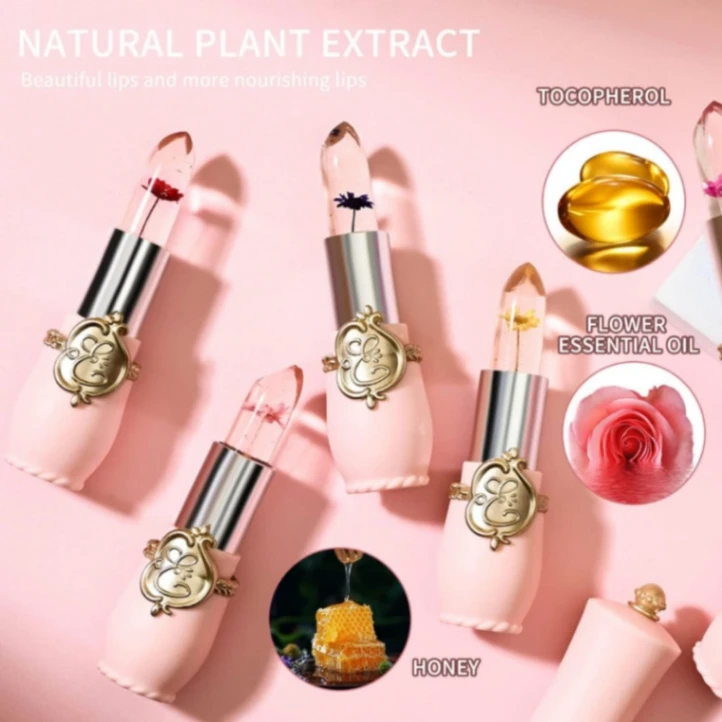 1Pcs Emaymei Transparent Jelly Lipstick, Waterproof Crystal Jelly Lipstick with Flower Inside 5