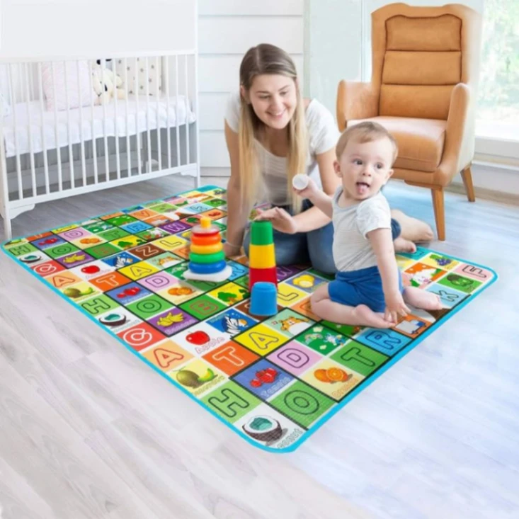 Baby Alphabet Play Mat Double Sided Print, Water Proof Baby Learning Floor Mat, 5
