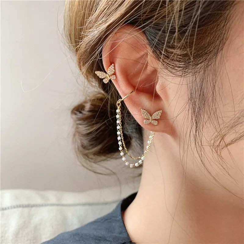 Trendy Korean Elegant Cute Fashionable Rhinestone Butterfly Stud Earrings for Girls Simple Stylish - Pearl Stud Earring for Women Simple New Collection 5