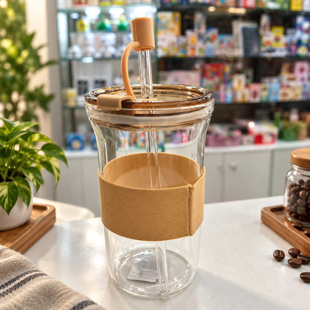 Goodluck 500ml Glass Coffee Tumbler with Straw – Premium Reusable Coffee & Beverage Cup 4