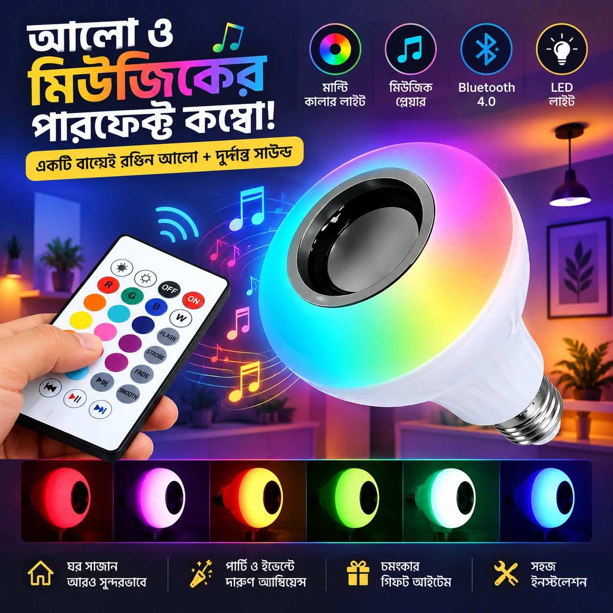 Remote Control Bluetooth Speaker Music Bulb 4