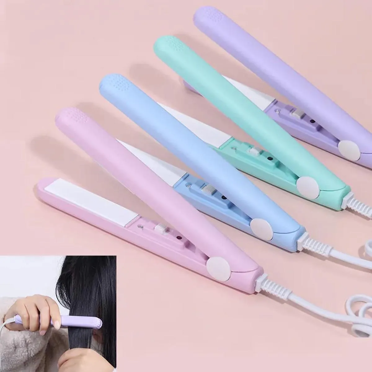 Portable Mini Hair Curl Straightener Flat Iron Perm Splint Ceramic Travel 5