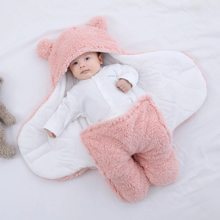 Newborn Outdoor Windproof Plush Soft Cotton Baby Hold Blankets and Winter Sleeping Bag for (0-12 Month) 2