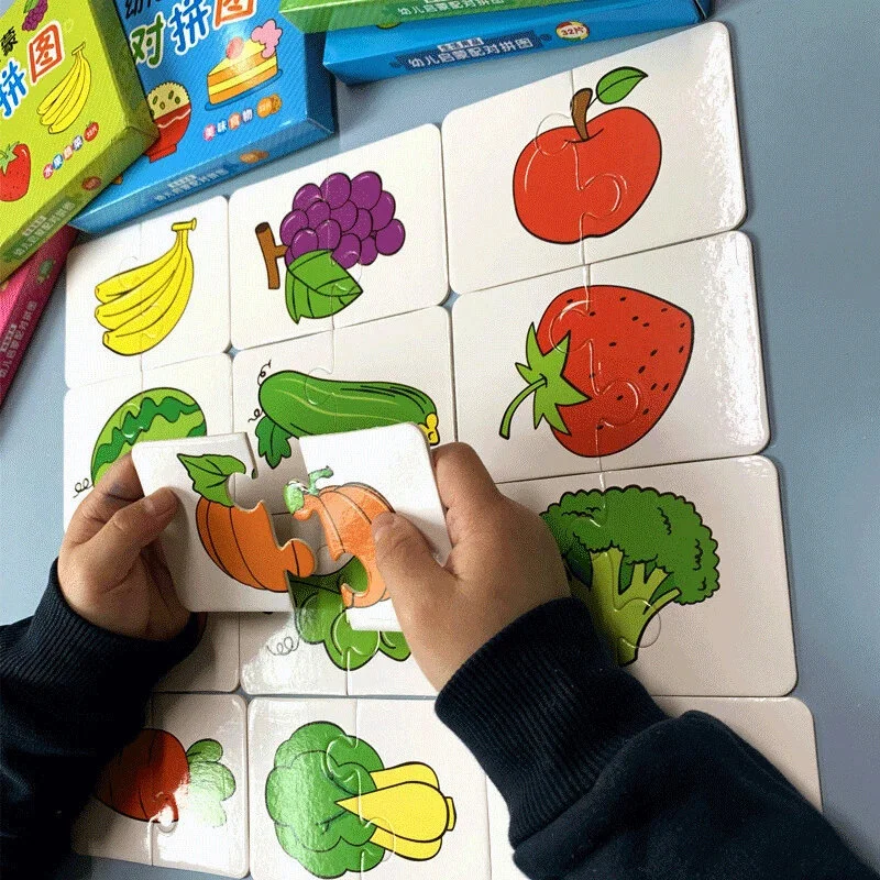 28Pcs Toddler Matching Card Early Montessori Education Puzzle Toys Cartoon Jigsaw Animal Color Shape Cognitive Training Gifts 4