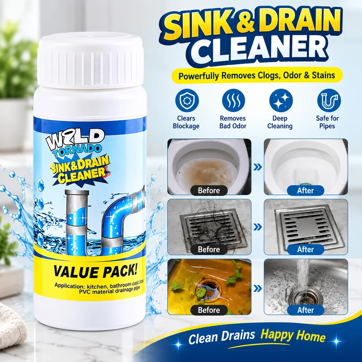 Powerful Sink Drain Cleaner Portable Powder Cleaning Tool Super Clog Remover 2
