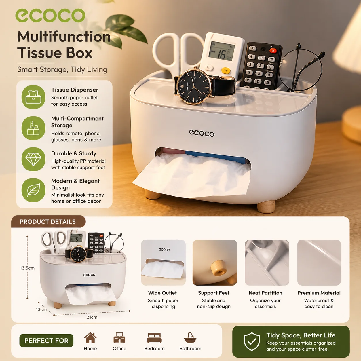 Ecoco Tissue Box, PVC Tissue Box, Multifunctional Box, Pen Holder, Remote Control, Tissue Holder, Storage Box, Cosmetic Tissue Box 2