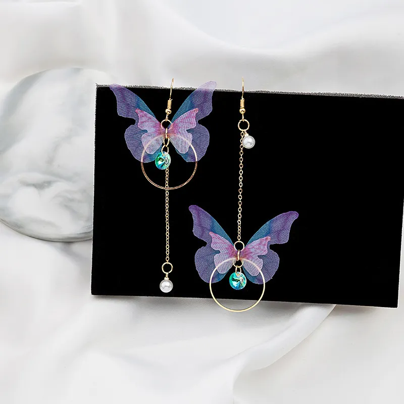 Trendy Korean Fashion Retro Asymmetrical Butterfly Pearl Drop Earrings for Women Simple New Collection Earring for Women/ Ear Ring for Girls Stylish Gift for Wife Birthday Gift Valentine Gift for Girls 3