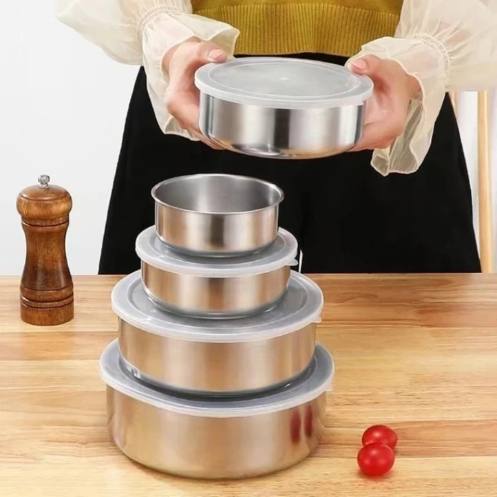 Stainless Steel Food Box 5 Pieces With Food Grade Plastic Cover, Protect Fresh Box 2