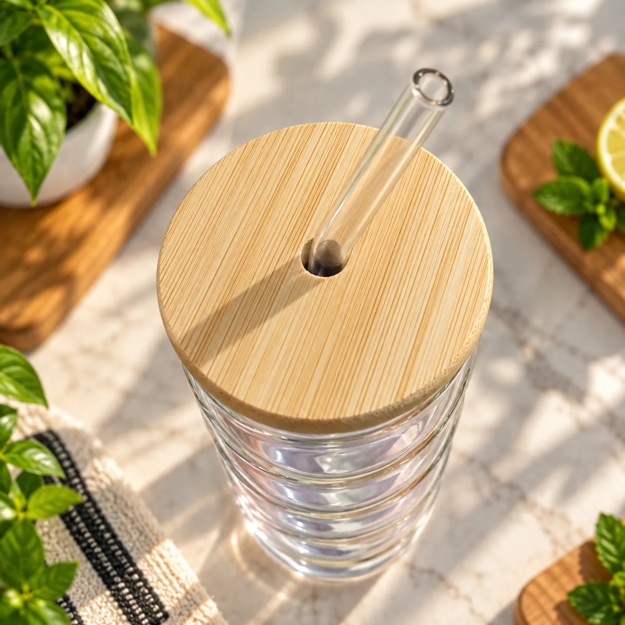 450ml Premium Glass Tumbler with Bamboo Lid & Reusable Glass Straw – Stylish Beverage Cup 3
