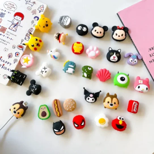 Cable Protector Anti-break Data Cable Silicone Protective Sleeve 3D Cute Cartoon Head Case Cover Set for All Phone 3