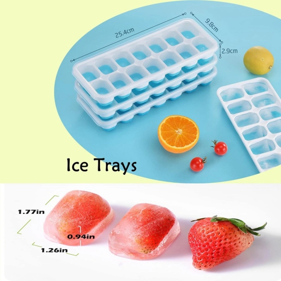 Silicone Ice Cube 14 Trays with Lid with Easy Release & Durability, Stackable & Bpa Free Ice Tray for Drinks, Fruit, Yogurt, Cocktail, Flexible Ice Trays for Freezer 5