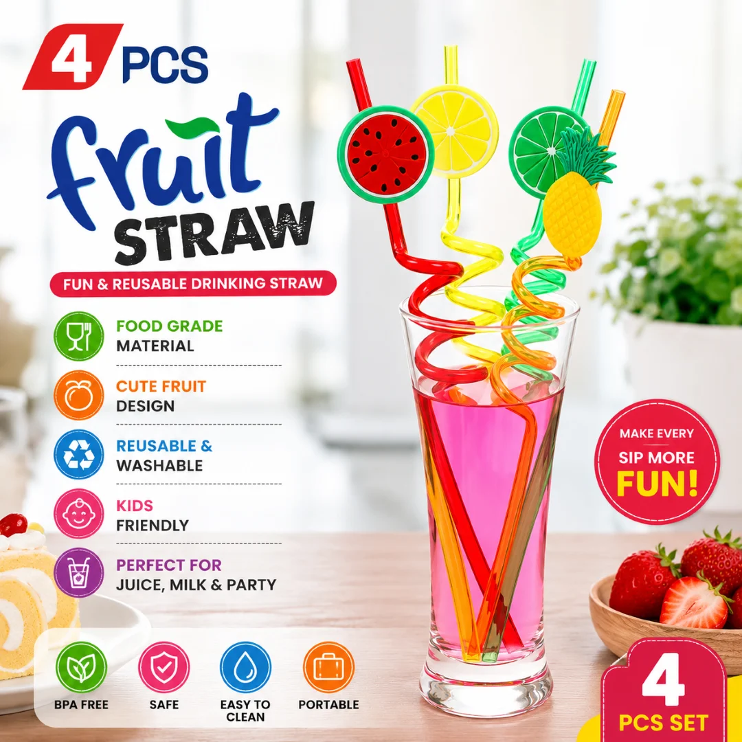 4Pcs Straw for Kids & Party Decoration Colorful Fruit Style Straw/Reusable Straws Smoothie Drinking Straws for Milkshakes 1