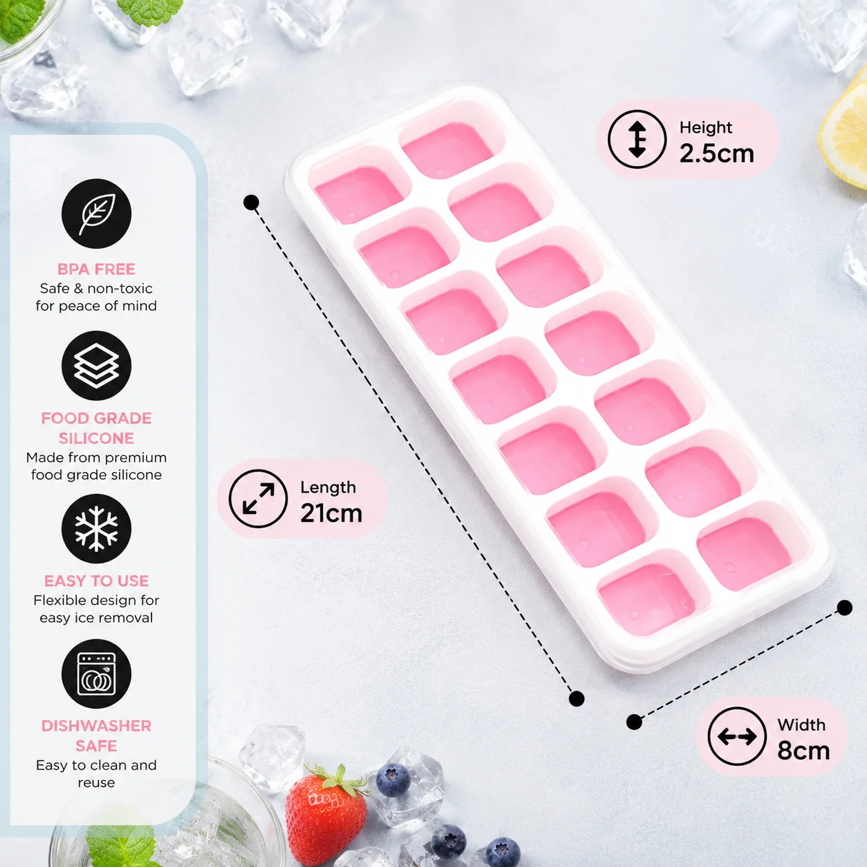 Silicone Ice Cube 14 Trays with Lid with Easy Release & Durability, Stackable & Bpa Free Ice Tray for Drinks, Fruit, Yogurt, Cocktail, Flexible Ice Trays for Freezer 2