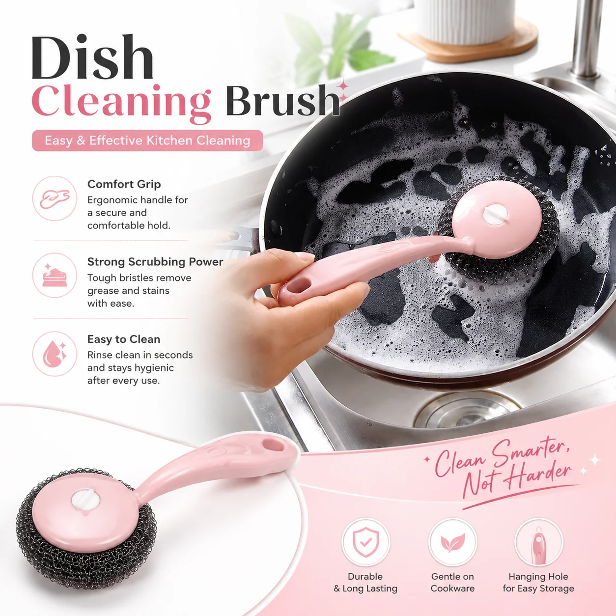 Long Handle Stainless Steel Wire Dishwashing Cleaning Brush 2