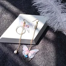 Trendy Korean Fashion Retro Asymmetrical Butterfly Pearl Drop Earrings for Women Simple New Collection Earring for Women/ Ear Ring for Girls Stylish Gift for Wife Birthday Gift Valentine Gift for Girls 4