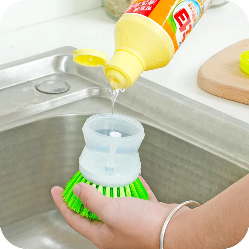 Kitchen Dispense Soap Water Dish Cleaning Brush Creative Washing 4