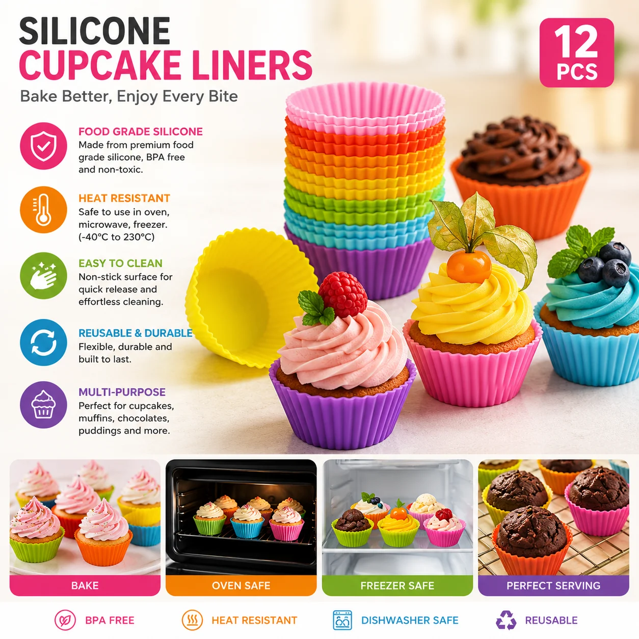 Silicone Cupcake Mold - 12pcs 2