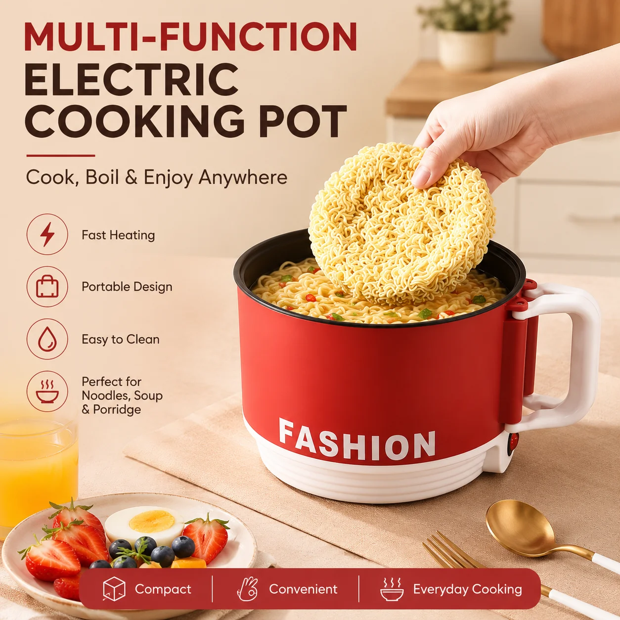 Fashion Electric Cooking Pot (1.6L), Electric Multi Functional Cooker, Mini Rice Cooker 2