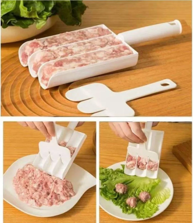 Creative Kitchen Triple Meatball Maker, Meat Ball Scoop with Cutting Spade Ball Maker, None-Stick Meatball Maker Melon Ballers, Fruit and Vegetable Tools Kitchen and Dining 4