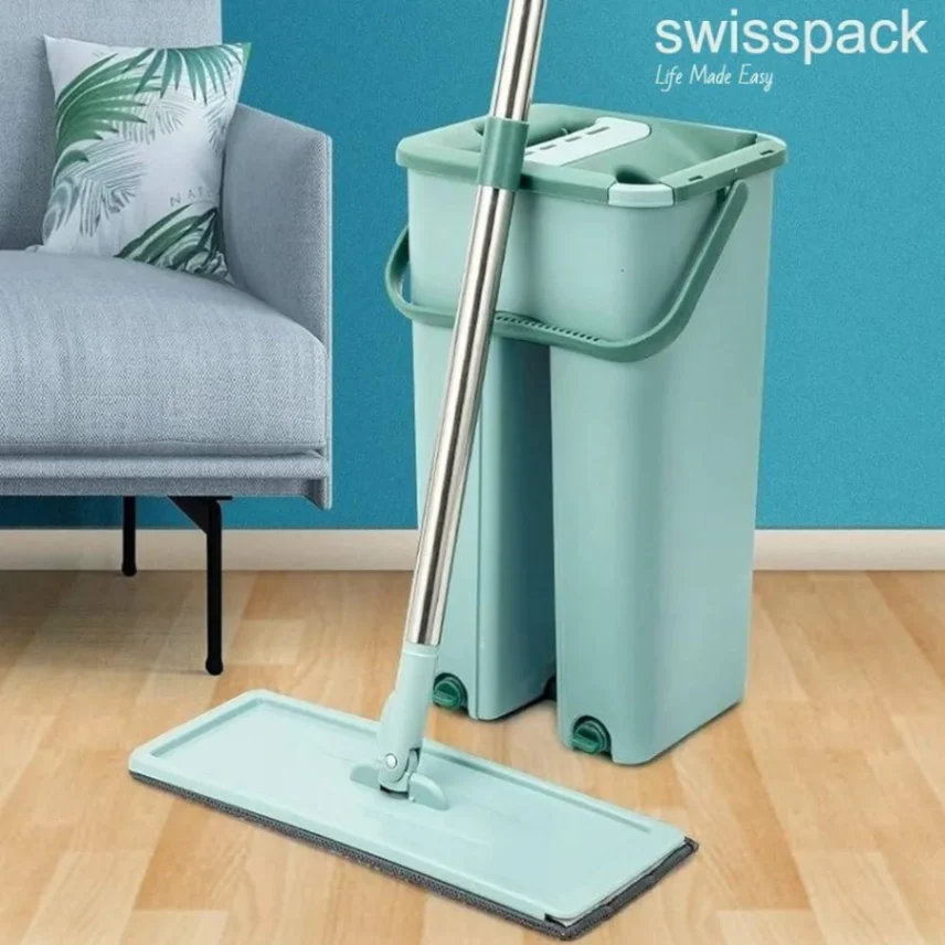 Scratch Cleaning Mop with Bucket, Floor Mop with Flat Microfiber Cleaning Cloth And Bucket Set 5