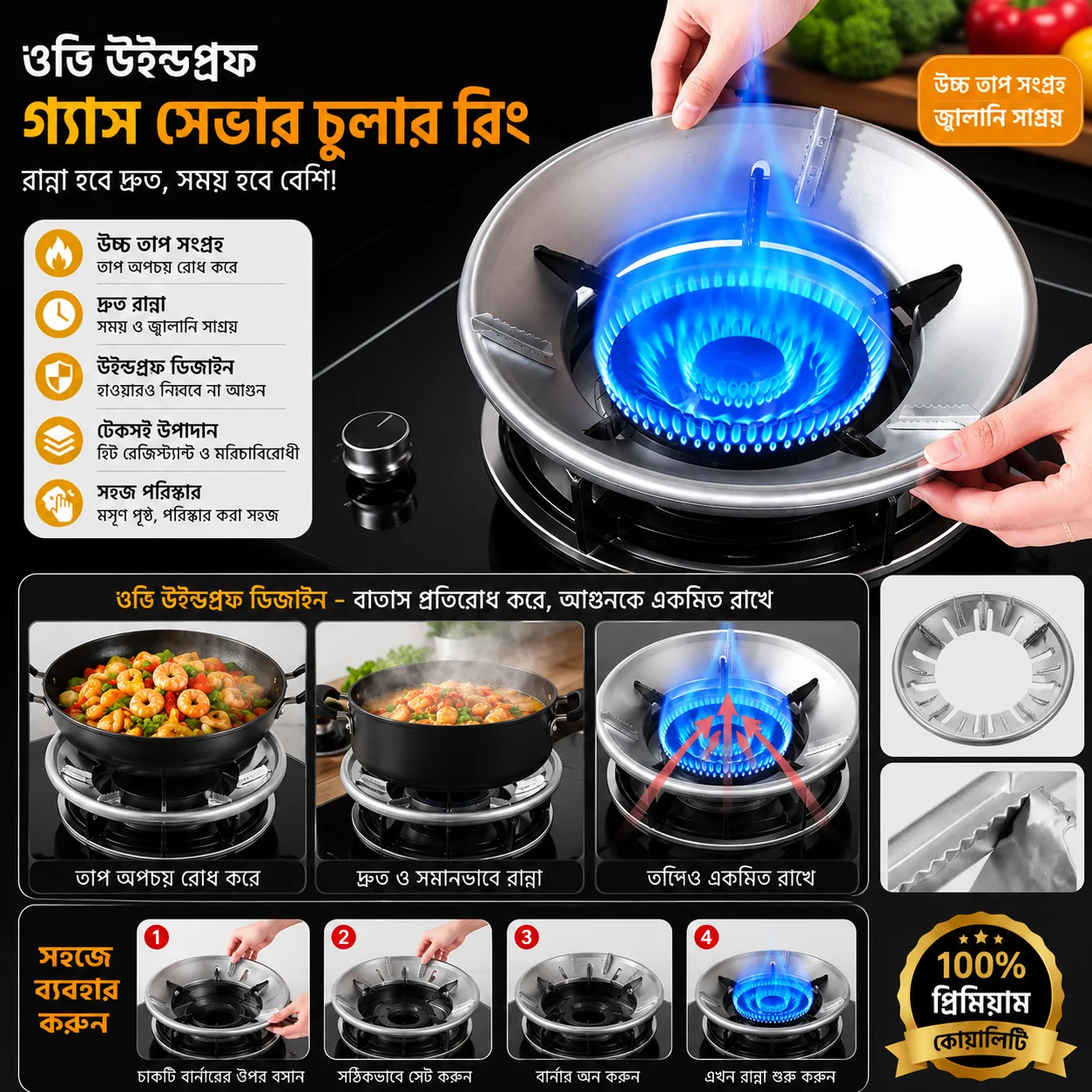 Energy Saving Gas Stove Cover, Energy Saving Gas Stove Cover Windproof Disk Windshield Bracket 1