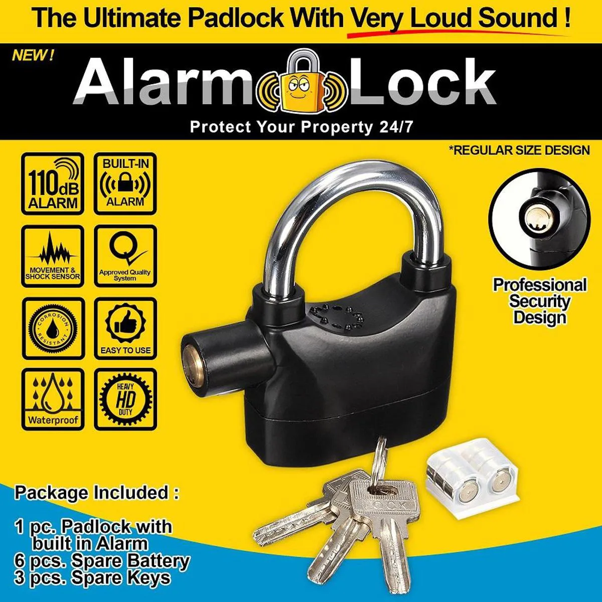 Tuch Alarm Padlock for Anti Theft Alarm Lock for Shed Garage Bike Motorbike Door Car Padlock Safety Lock Black 3
