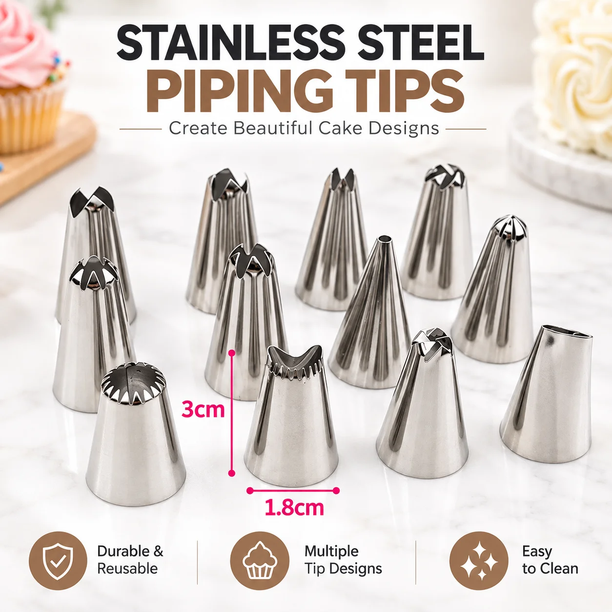 12 Pis Cake Decorating Set Frosting Icing Piping Bag Tips With Steel Nozzles Stainless Steel 12 Pieces Cake Decorating Tools Cake Decoration Tools 3