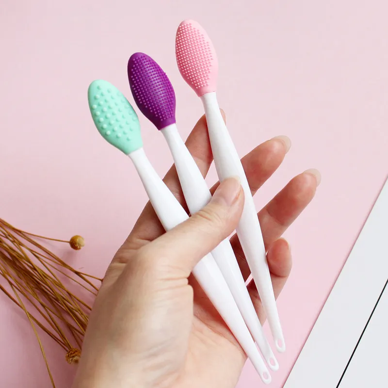 1PCS Exfoliating Lip Brush Nose Cleaning Brush Double Side Soft Silicone Lip Scrub Tool & Nose Blackhead Remove Brush 2