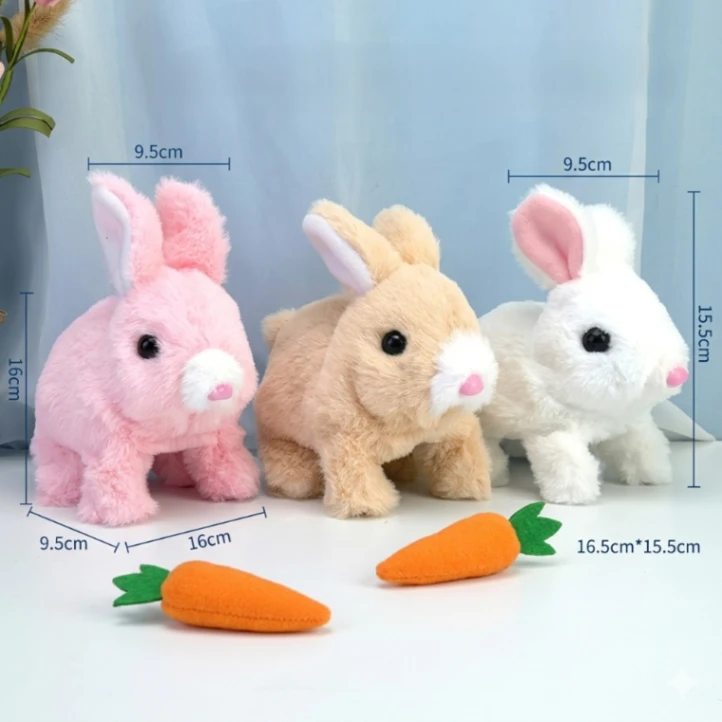 Bunny Carrot Plush Toy Electric with Lighting Sound, Battery Operated Hopping Robotic Rabbit Toys for Kids, Fun Wiggle Ears Pochy 3