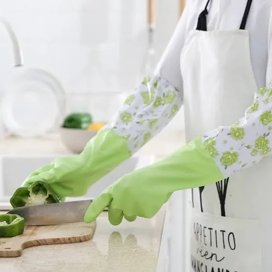 PVC Kitchen Gloves 2Pcs, Silicone Dish Washing Kitchen Hand Gloves - Multicolor 7