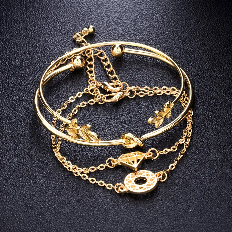 New Trendy Fashionable 4Pcs/ Set Women Simple Design Gold Plated Chain Bracelet for Girls Simple Stylish / Bracelets for Women New Collection 6