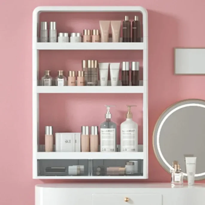 4 Layer Kitchen, Bathroom, Wall Mounted Shelf Multifunctional Toiletries Storage Rack. Kitchen Seasoning Bottle Storage Rack. Cosmetics Organizer 5
