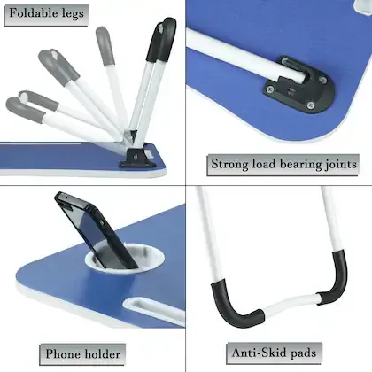 Foldable Laptop Table-Blue For Reading, Writing, Eating, On Bed 5