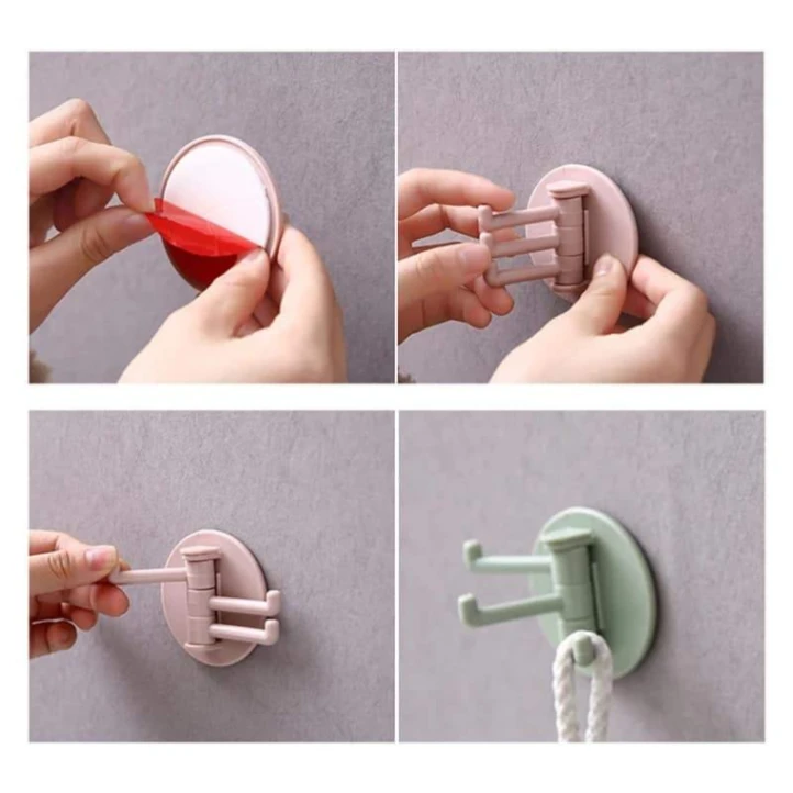 1Pcs Self Adhesive Wall Door Key Holder, 180° Rotation 3in1 Hook Key Holder, 3