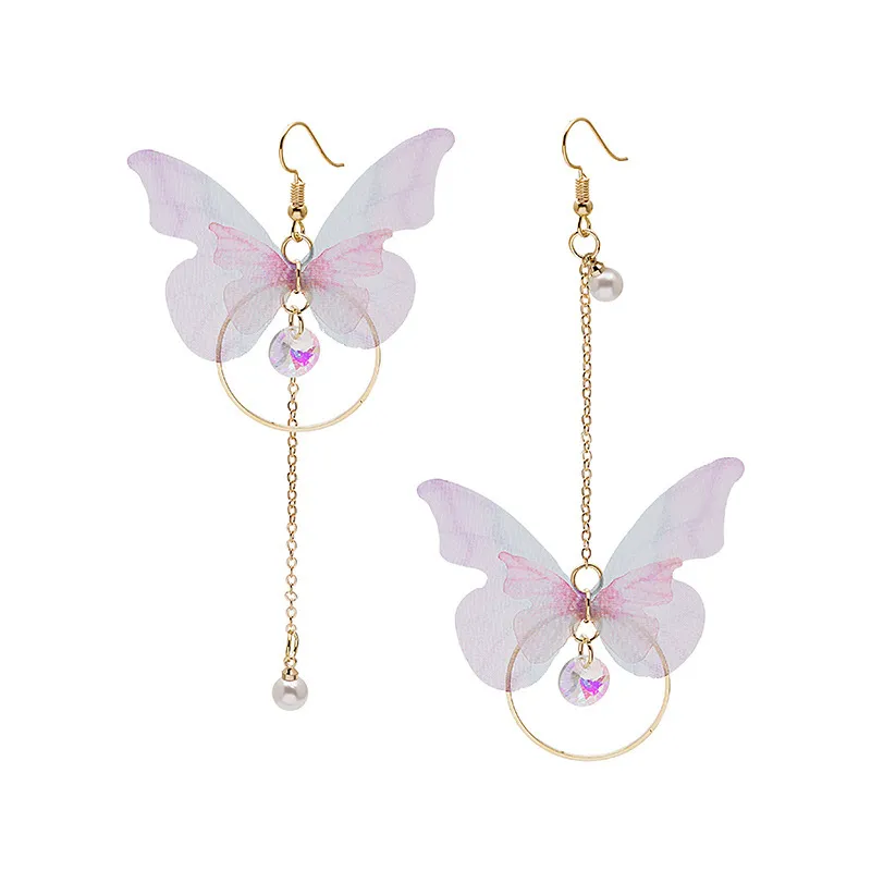 Trendy Korean Fashion Retro Asymmetrical Butterfly Pearl Drop Earrings for Women Simple New Collection Earring for Women/ Ear Ring for Girls Stylish Gift for Wife Birthday Gift Valentine Gift for Girls 6