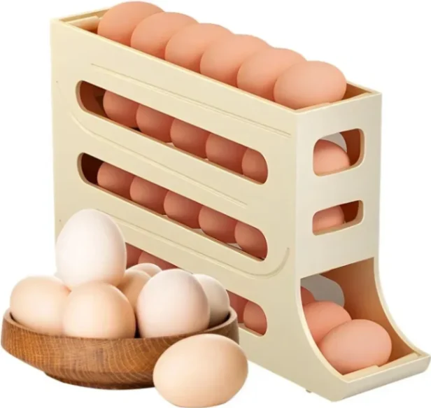 4-Tier Egg Holder for Fridge – Auto-Rolling, Space-Saving Egg Dispenser with Large Capacity (Holds 30 Eggs) 2