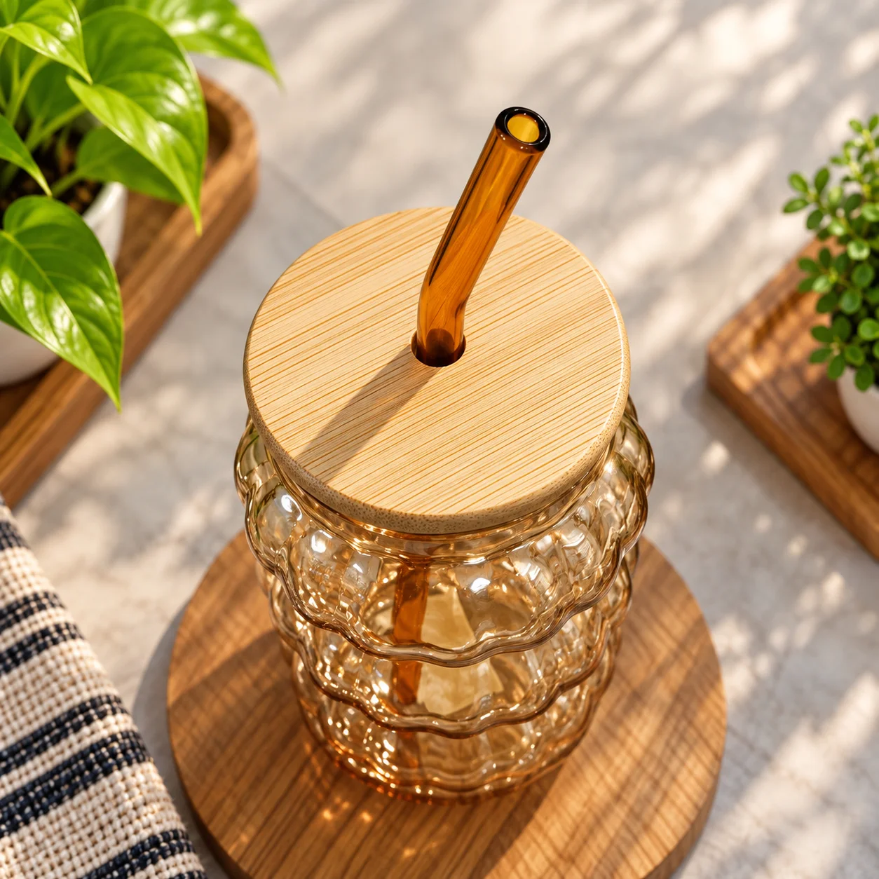 450ml Premium Glass Tumbler with Bamboo Lid & Reusable Glass Straw – Stylish Beverage Cup 3