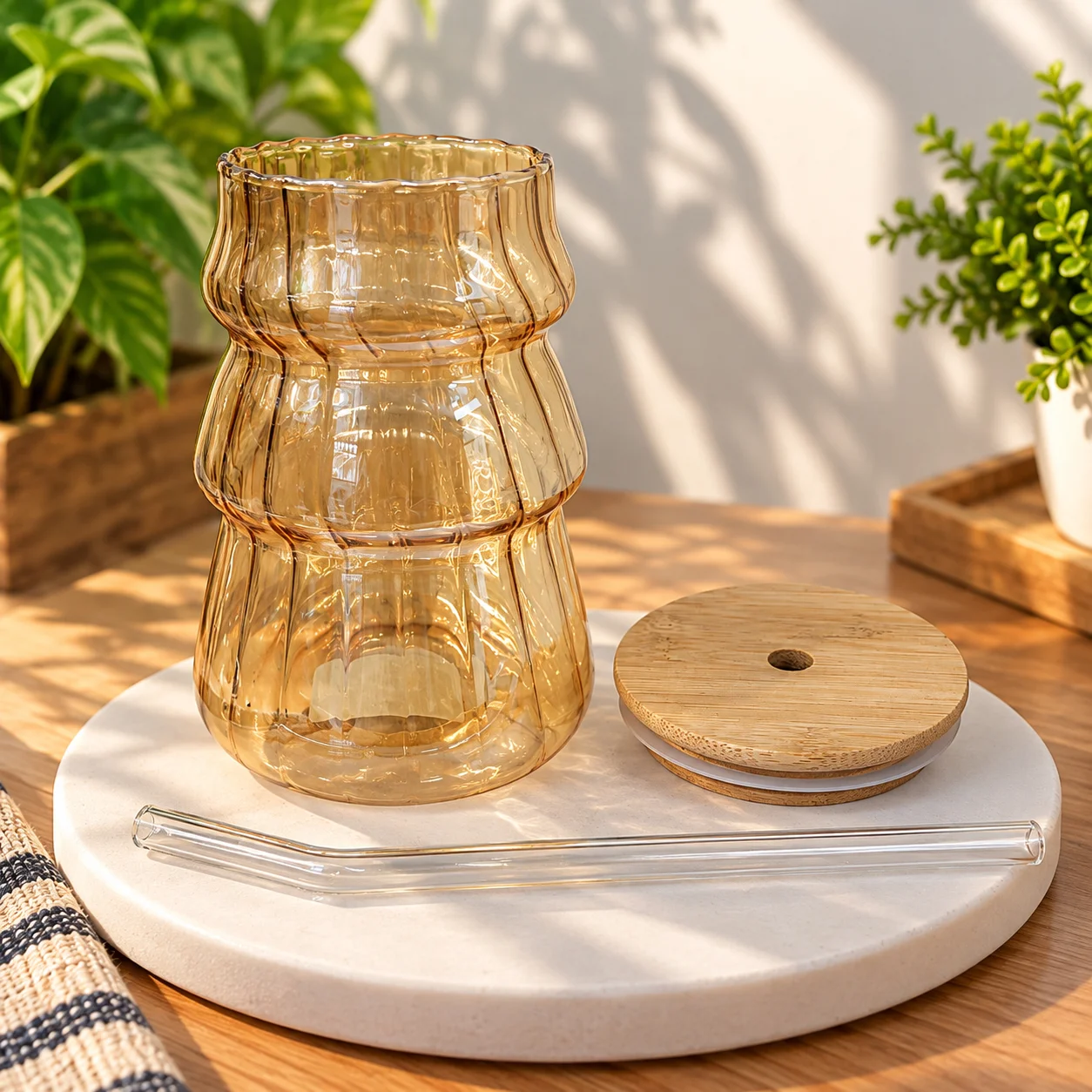 450ml Premium Glass Cup with Bamboo Lid & Glass Straw – Reusable Beverage Tumbler 3