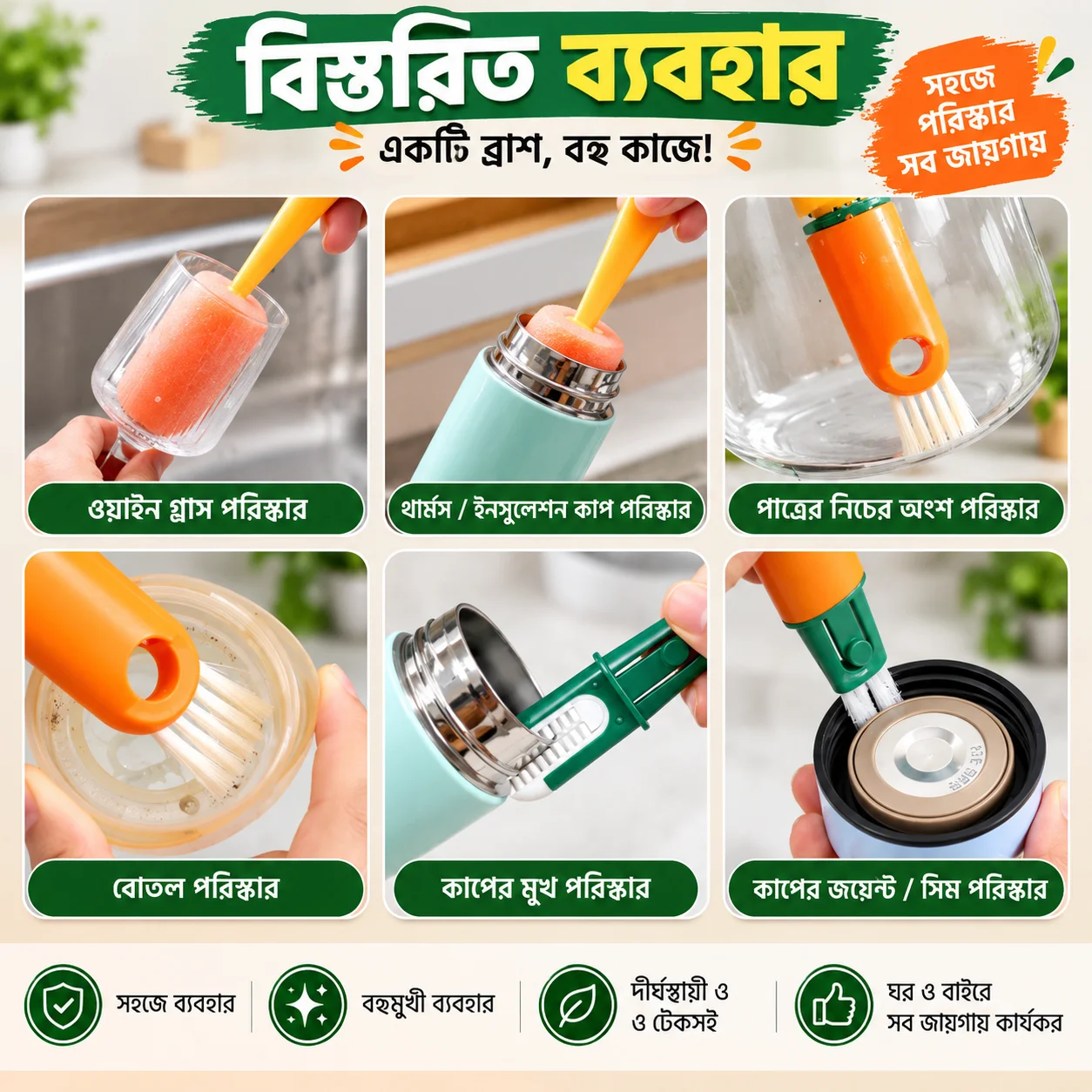3 in 1 Multi Bottle Cleaning Sponge Brush 4