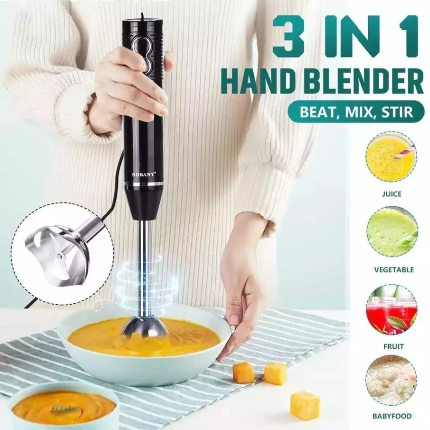 Handheld Electric Blender Mixer 2 Speed Control 300W SOKANY 3-in-1 Multifunctional 5