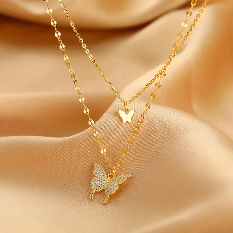 Fashionable Chain Double Layer Butterfly Necklaces for women New Collection 2