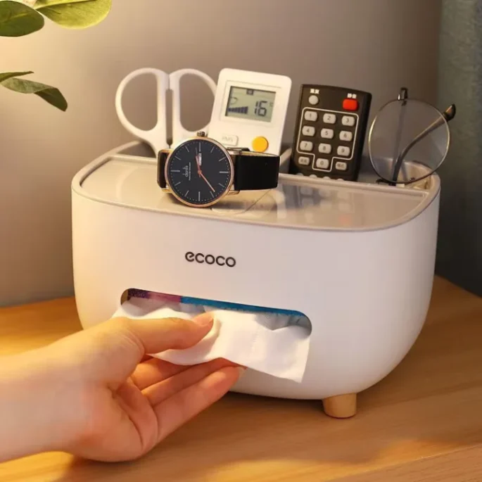 Ecoco Tissue Box, PVC Tissue Box, Multifunctional Box, Pen Holder, Remote Control, Tissue Holder, Storage Box, Cosmetic Tissue Box 6