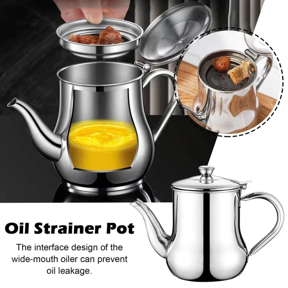 Stainless Steel Oil Strainer Pot Container Jug Storage Can With Filter Cooking Oil Pot Kitchen Large Capacity 32oz 7