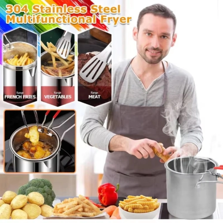Deep Frying Pot 304 Stainless Steel Kitchen Fryer With Strainer Tempura Fryer Pan Chicken Fried Chicken Cooking Tools No Ratings 3