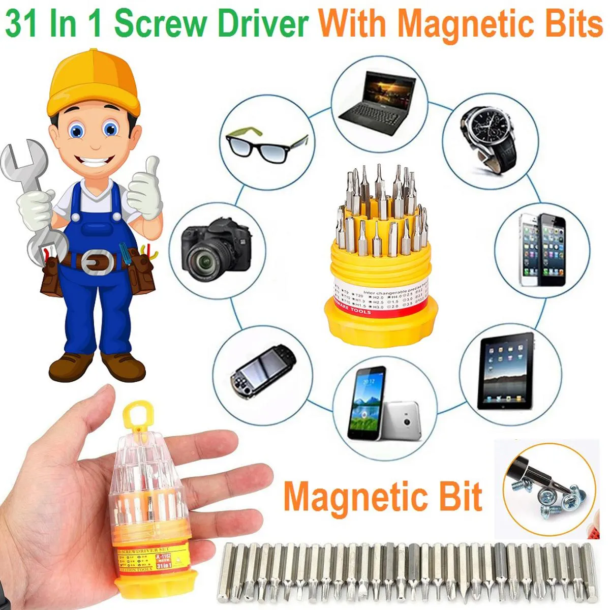 31 In 1 ScrewDriver Bit Set With Flexible Shaft Driver Magnetic Bits For electronic cell phone tablet repair and mod 3