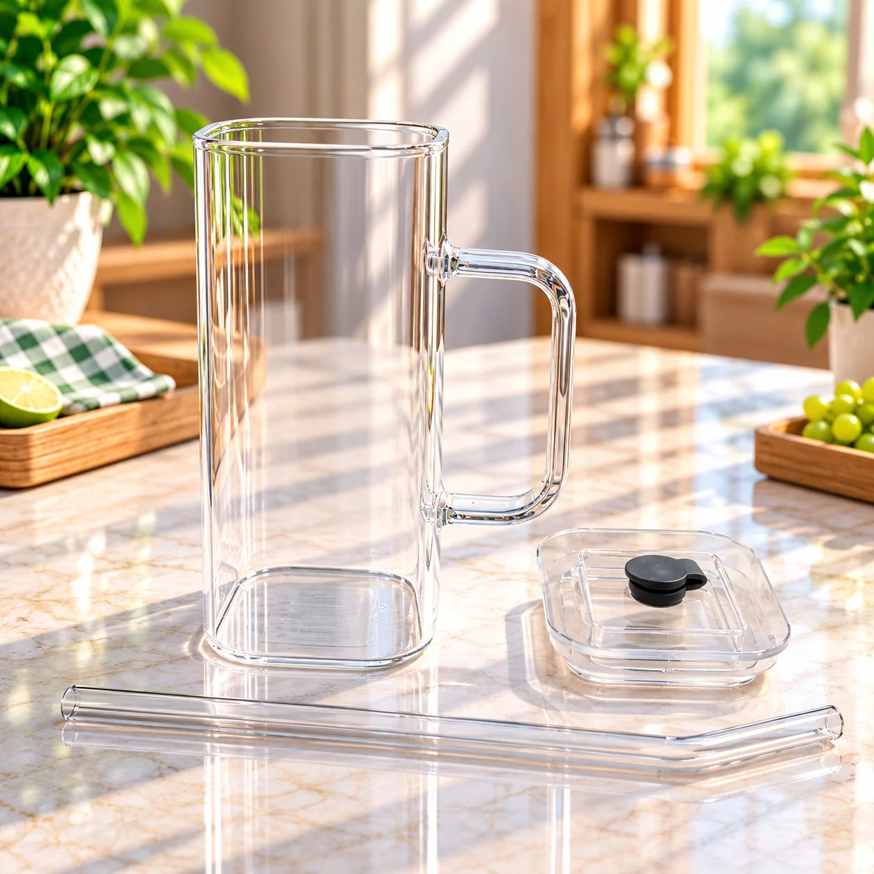 350ml Premium Glass Tumbler with Lid & Reusable Straw – Transparent Beverage Cup with Handle 3