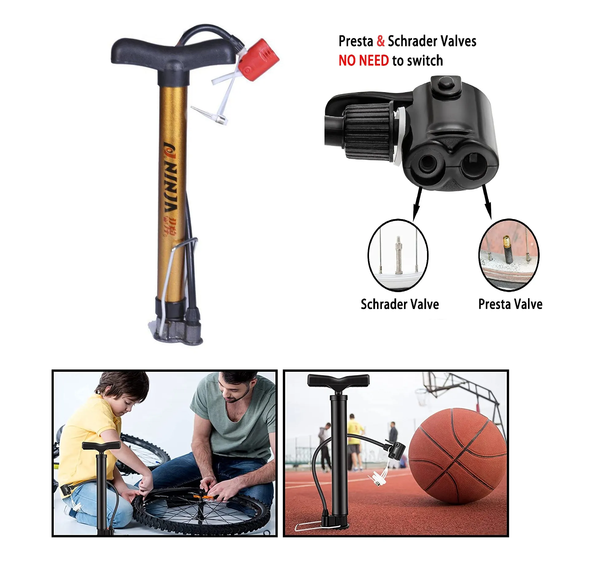 Bicycle Hand Pump High Pressure Cycling Hand Air Pump Ball Tire Inflator MTB Mountain Bike Pump 2
