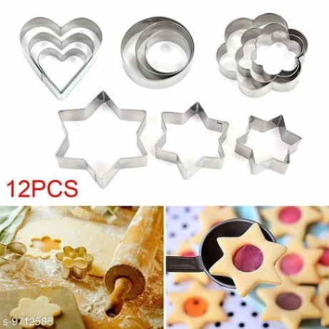 12pcs/Set Stainless Steel Cookie Cutter ( 4 Shapes) Round Heart Star Shape Biscuit Cutters for Kitchen Baking 5