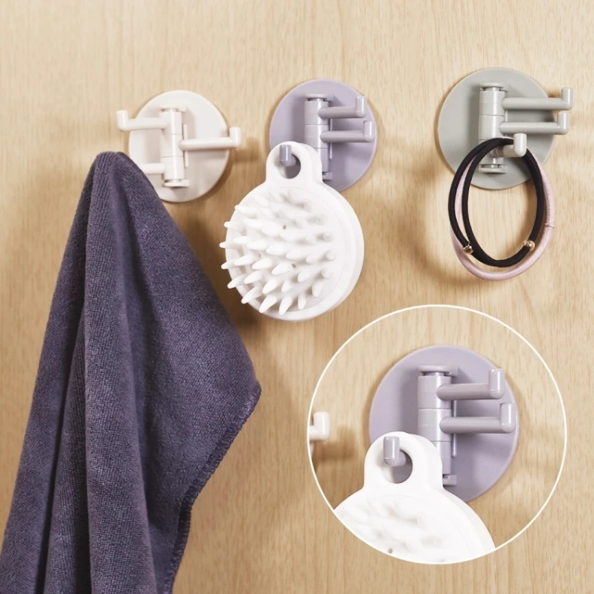 1Pcs Self Adhesive Wall Door Key Holder, 180° Rotation 3in1 Hook Key Holder, 5