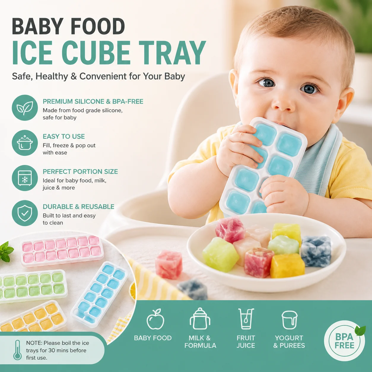 Silicone Ice Cube 14 Trays with Lid with Easy Release & Durability, Stackable & Bpa Free Ice Tray for Drinks, Fruit, Yogurt, Cocktail, Flexible Ice Trays for Freezer 4